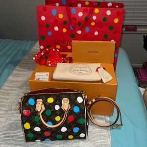 🌈🌈NEW Louis Vuitton xYayoi Kusama speedy 25 bandolier FULL SET